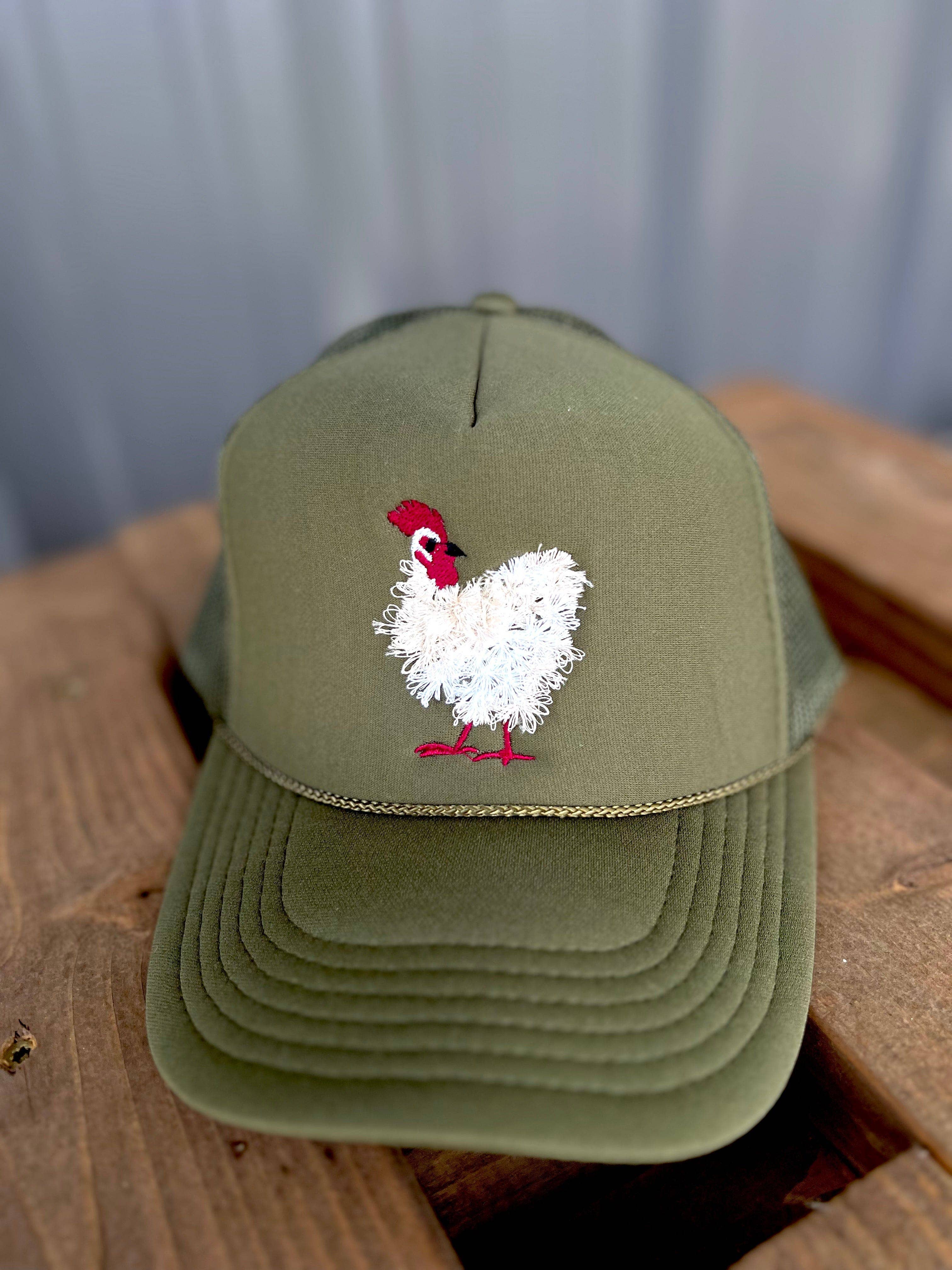 THE LATTIMORE CLAIM - Wholesale Trucker hat – Women’s - Mother Clucker Fluffy Chicken Embroidered Olive Green Otto 2
