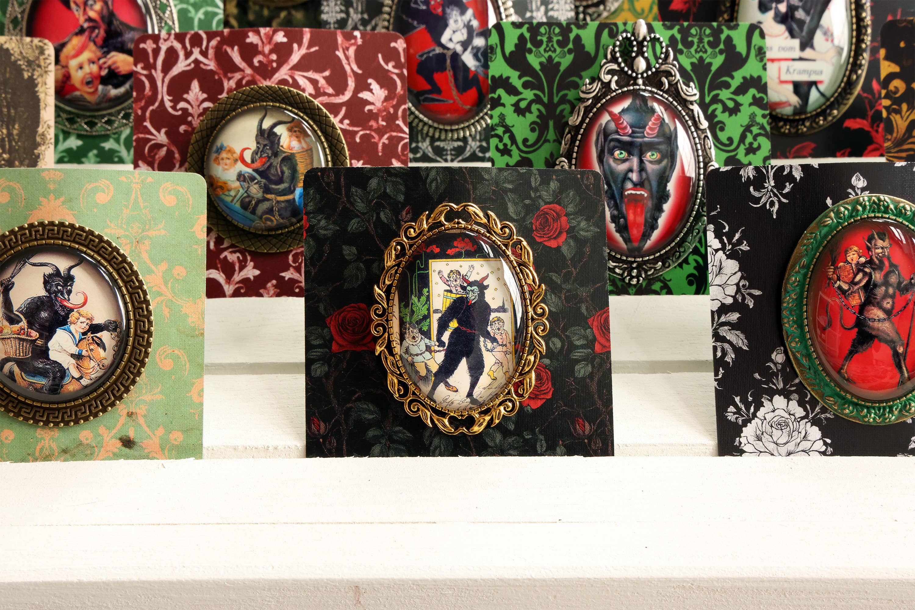 Asunder Bazaar - Wholesale Brooch - 20pc Krampus Brooches on Cards11