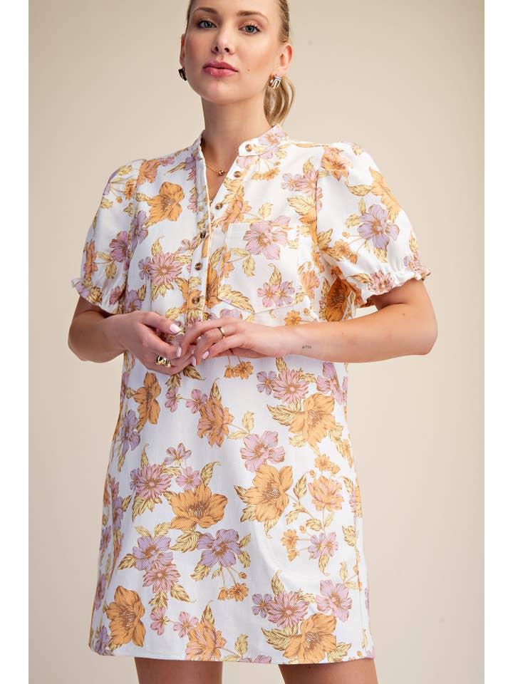 Glam - Wholesale Dress - Women's - Puff-Sleeve Floral Mini Dress14