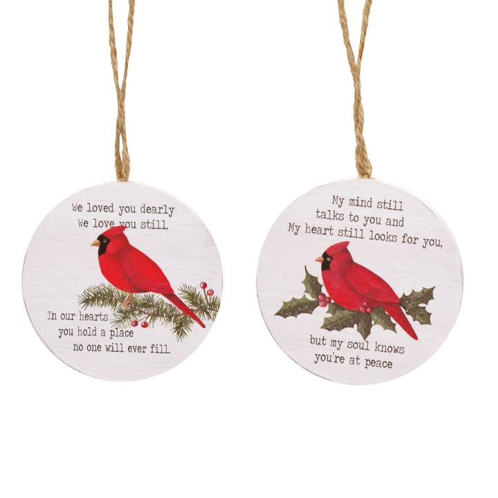 Lot de 2 décorations rondes en forme de cardinal « We Loved You Dearly » pour la vente par The Hearthside Collection
