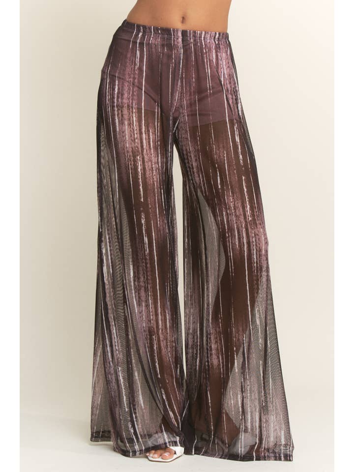 YNEZ - Wholesale Pants - Women's - Vibrant Stripe Print Sheer Wide Leg Cocktail Going Out Pant9