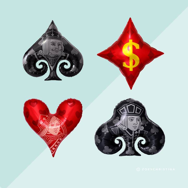 Playing Card Foil Balloon Set – 4 Pack Casino, Poker & Game for wholesale by Zoey Christina
