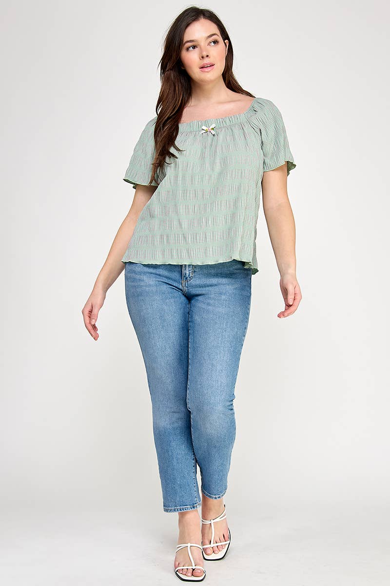 Haute Fox Plus Size & Contemporary - Vente Chemisier – femme - Haut à manches courtes grande taille avec petit nœud - JK18736-T5