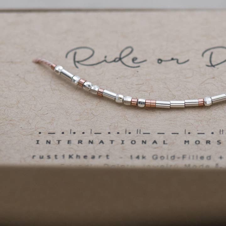 Ride Or Die / OR CUSTOM Word Morse Code Bracelet for wholesale by Morse and Dainty Hand Made Morse Code Dainty Jewelry