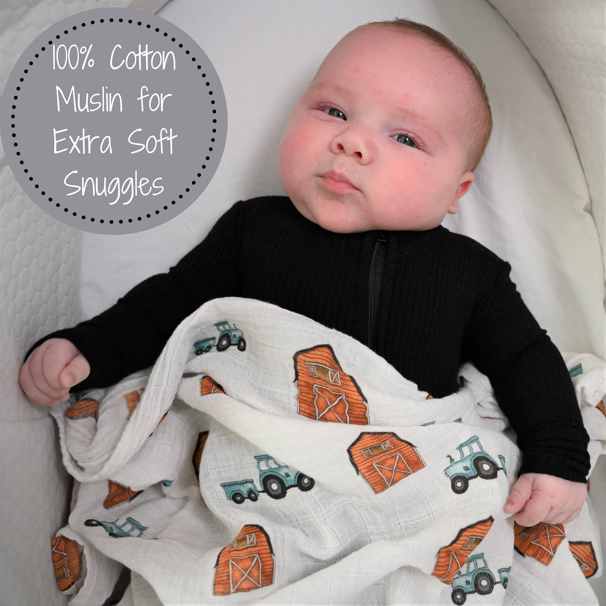 LollyBanks - Vente Lange – bébé - Couverture emmaillotage en mousseline pour bébé How We Roll1