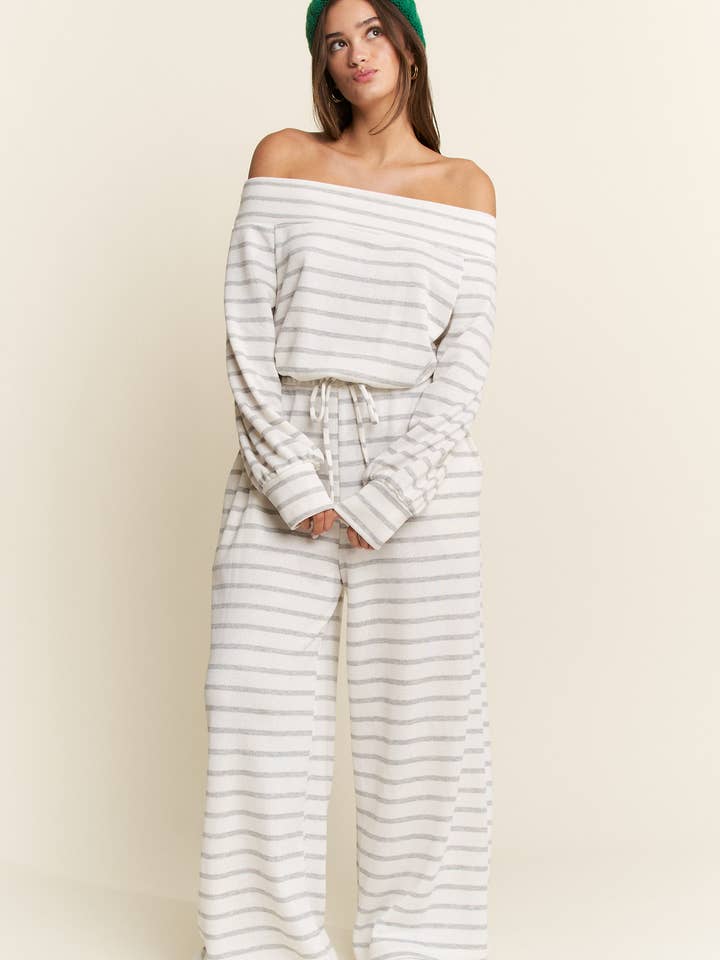 JADE BY JANE PLUS - Wholesale Jumpsuit - Women's - (PLUS SIZE) OFF-SHOULDER STRIPED TERRY JUMPSUIT23