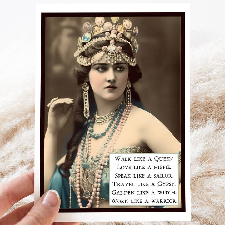Raven's Rest Studio – wholesale Everyday greeting card – Card. Walk Like a Queen. Love Like a Hippie...