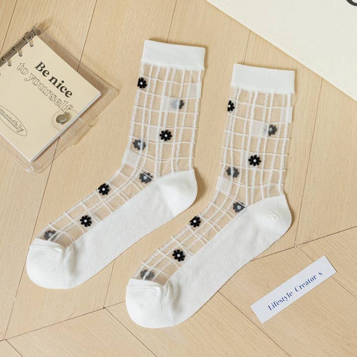 Funkyrel® Atzbranding Limited - Wholesale Socks - Women's - Rufia - Summer Floral Pattern Sheer Socks