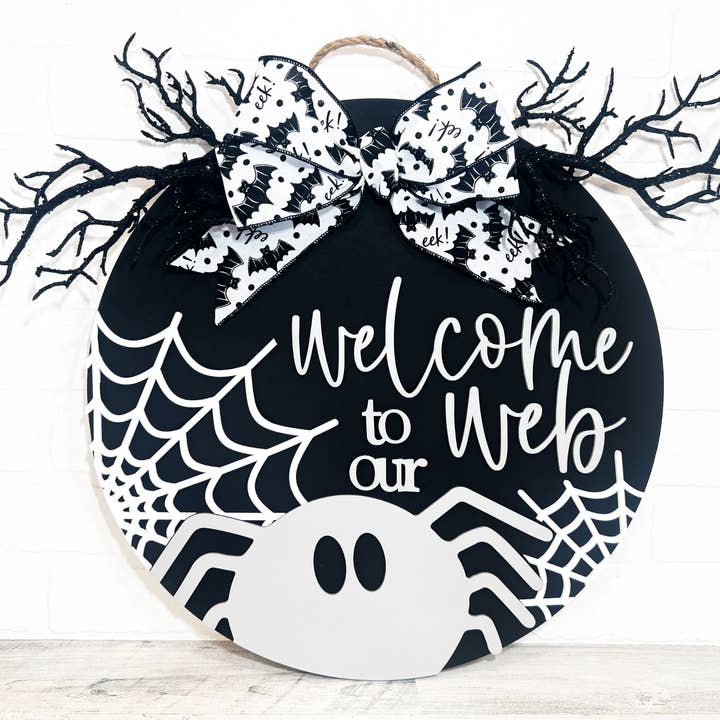 Welcome to our Web Door Hanger, Halloween Door Sign, Wreath for wholesale by B-Cozy Home Decor