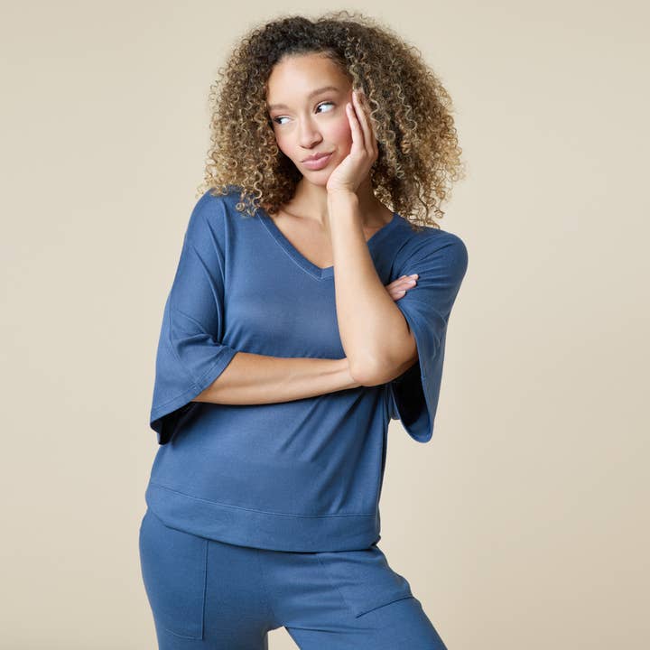 Softies - Wholesale Lounge Set - Women's - Dream Jersey Relaxed V-neck with Capri Lounge Set for Women