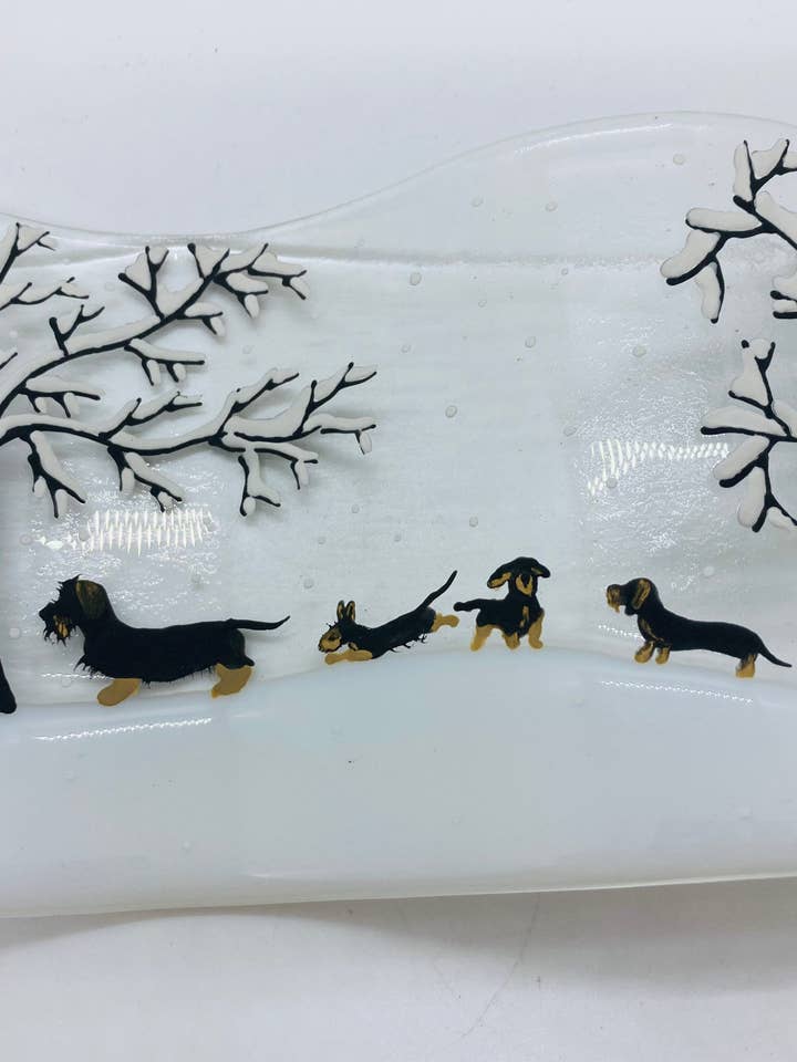 Teckels d'hiver autoportants pour la vente par Ally Glass Studio