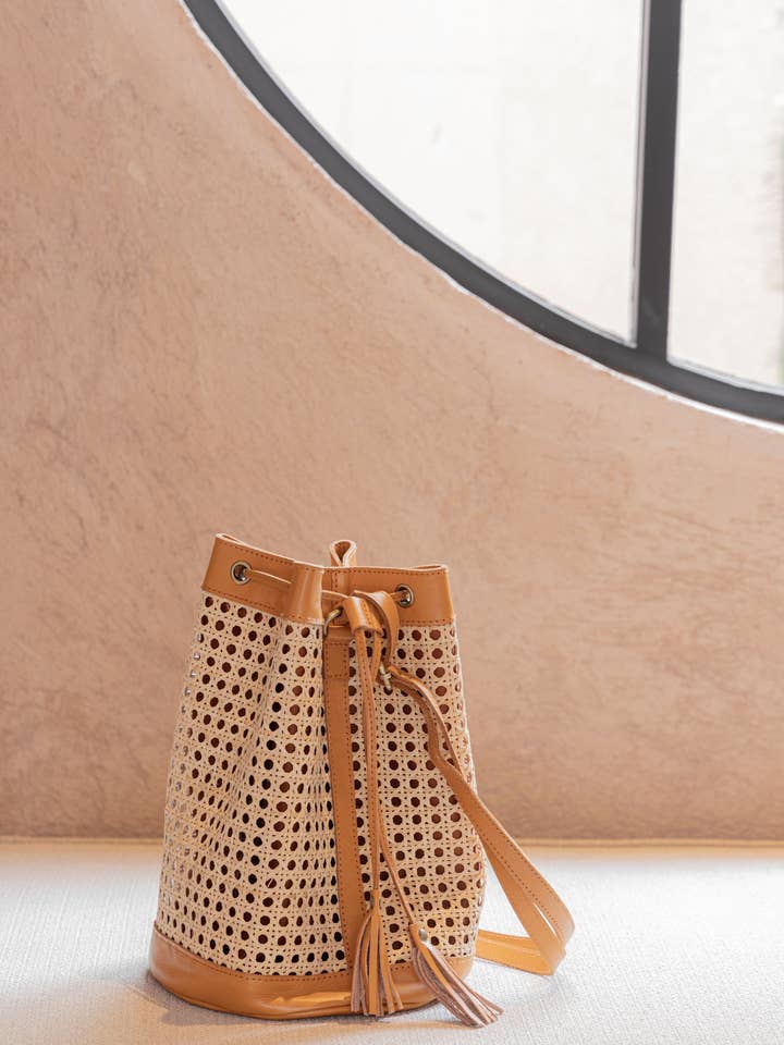 Raja Leather and Cane Backpack for wholesale by Village Thrive