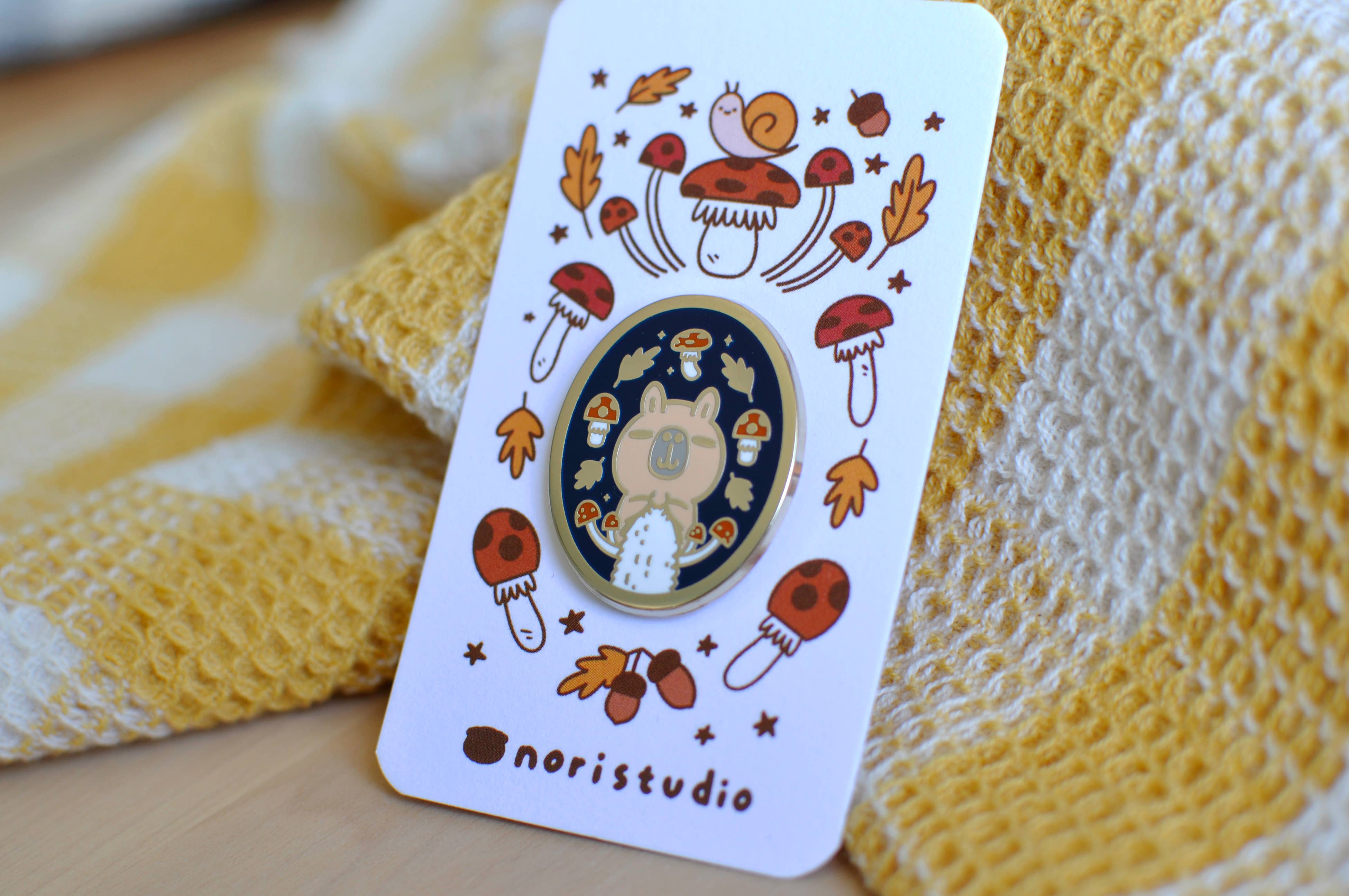 Noristudio - Wholesale Lapel Pin/Button - Knitting Moonch Enamel pin, Fall Theme, Limited Edition4
