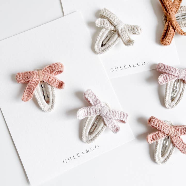 Set of 2 Liana Crochet Bow Clips for wholesale by Chlea & Co.
