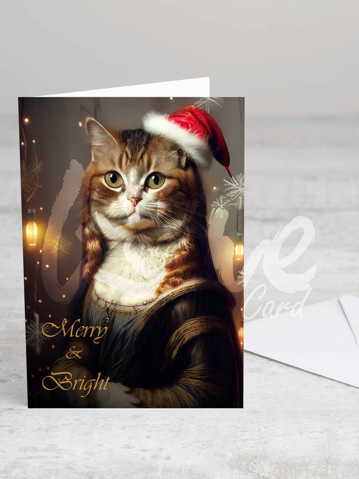 Folded greeting card 'Merry & Bright' without envelope for wholesale by Meow & Muse