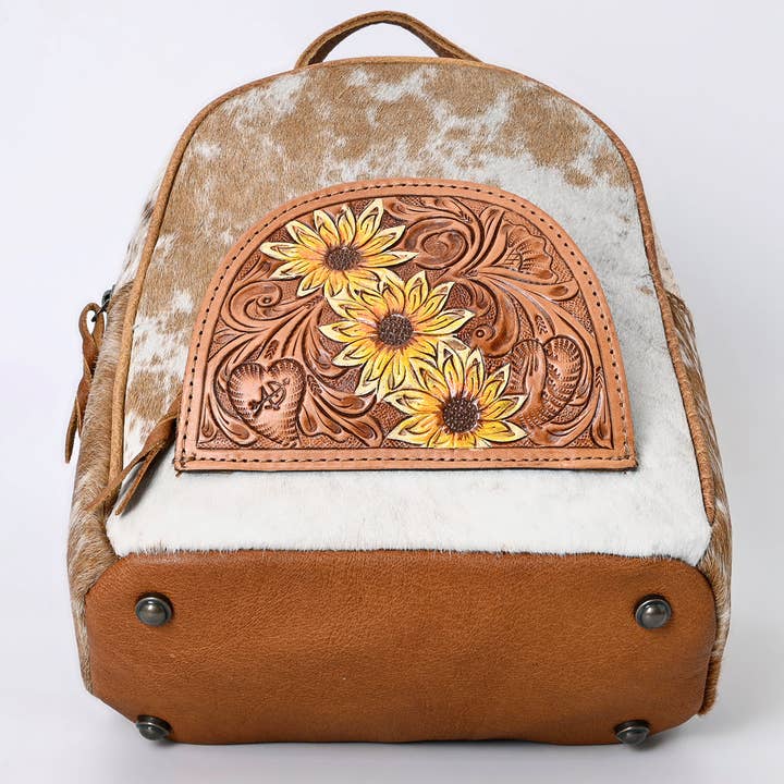 LS Western - Wholesale Backpack – Women's - ADBGS156 Natural Cowhide Leather Backpack with Hand-Tooled Floral Pocket - Western Style26