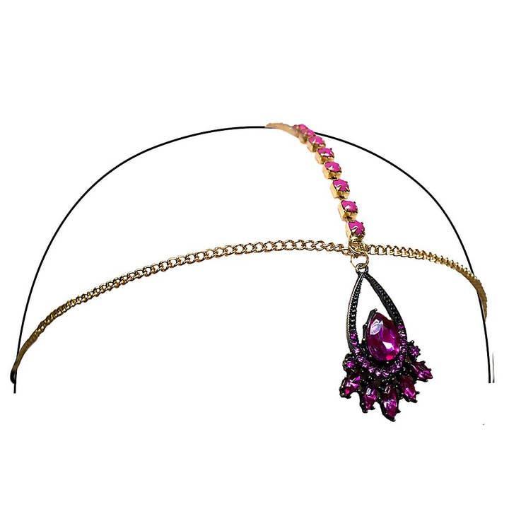 Mia Triple Chain Headwraps - Style D Gold w/Pink Ornament for wholesale by Mia