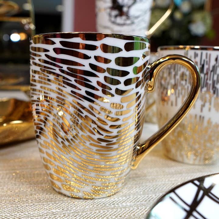 Certified International - Wholesale Coffee Mug - Gold Plated Mugs Matrix Gold Plated Tapered Mugs (6) asst