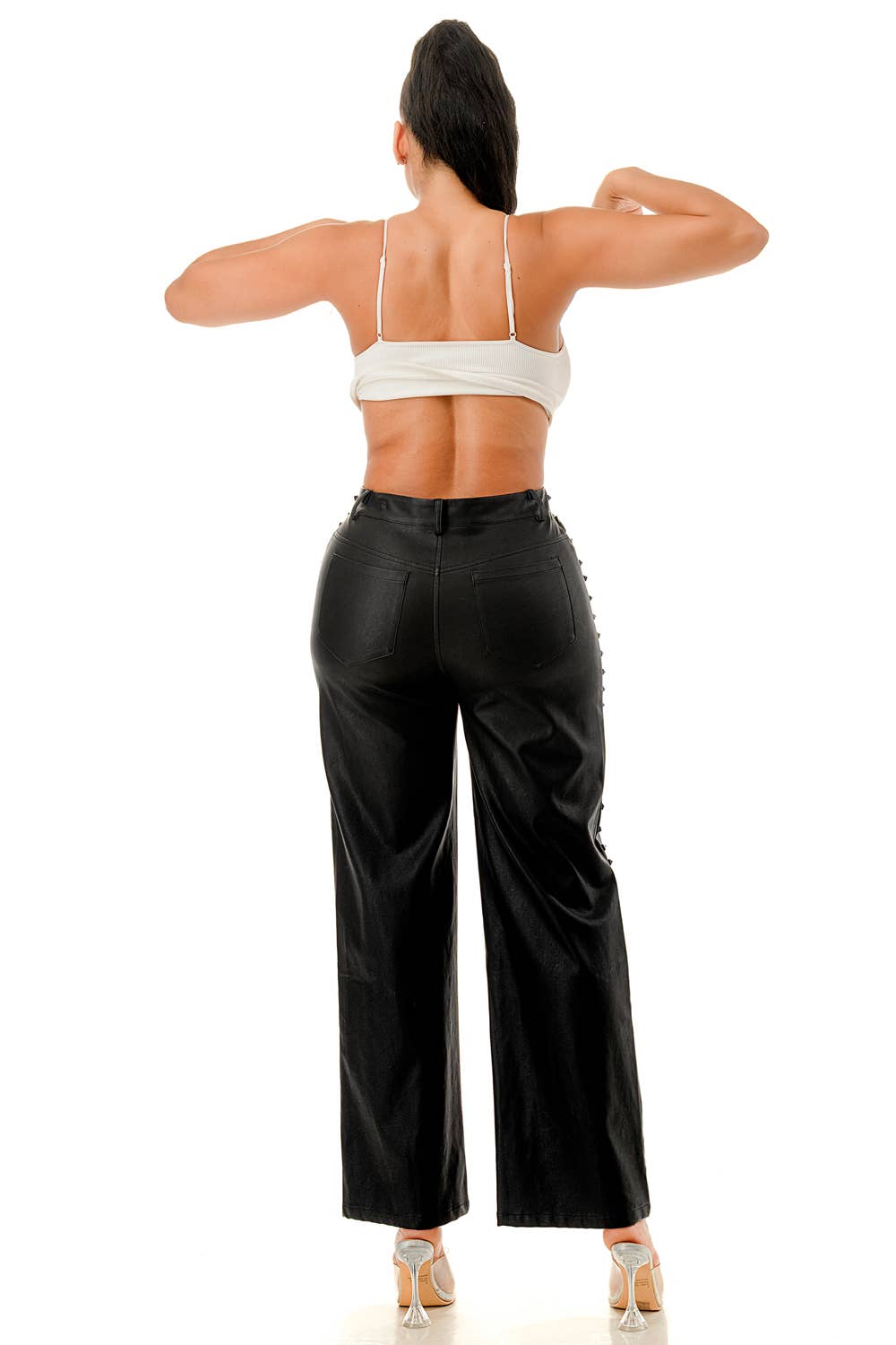 SALT - Venta al por mayor Pantalones - Mujer - Pantalones de Pierna Ancha con Tachuelas Negros (SP5047)8