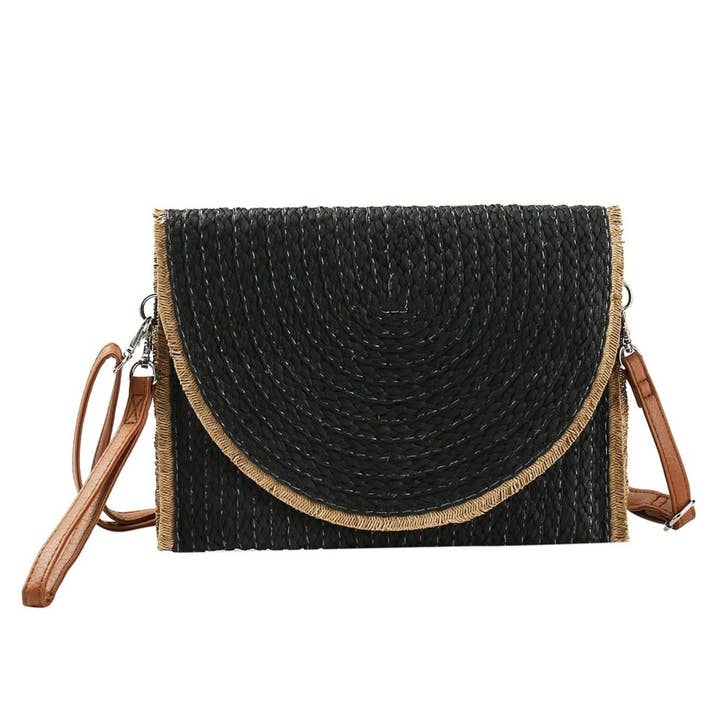 MiMi Wholesale - Wholesale Crossbody Bag - Women's - Frayed Trim Straw Women's Crossbody Bag/Clutch