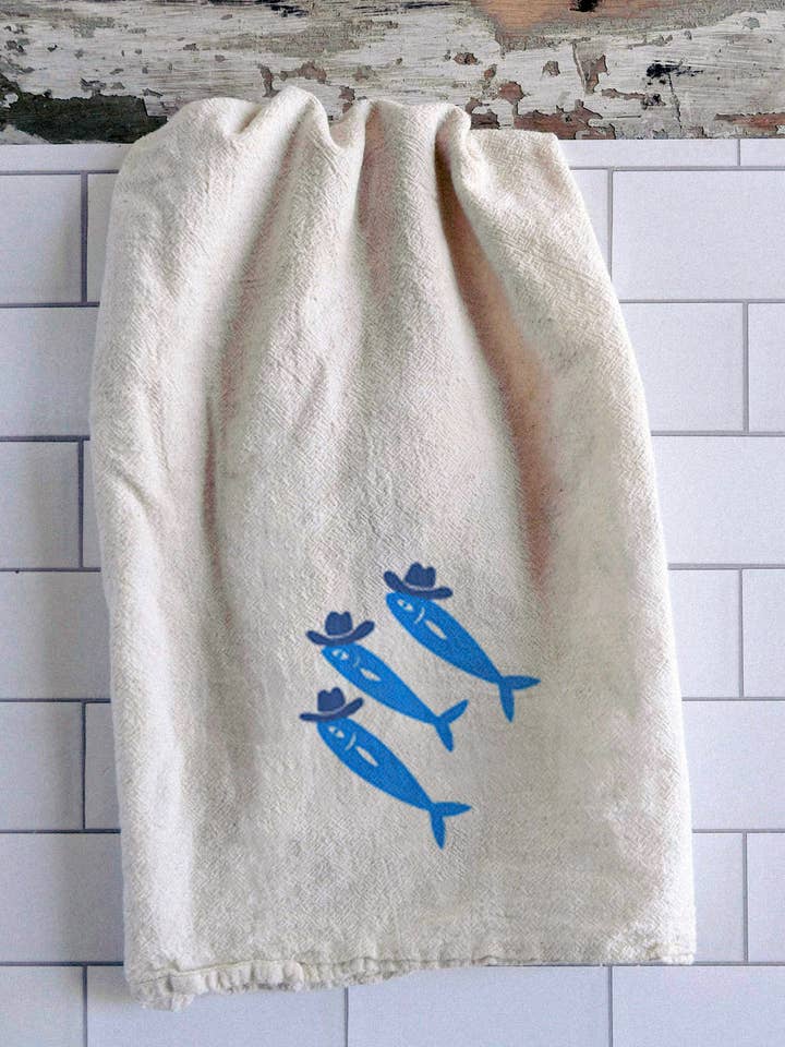 Sardinen-Cowboys Geschirrtuch für den Großhandel von Intrigue Ink