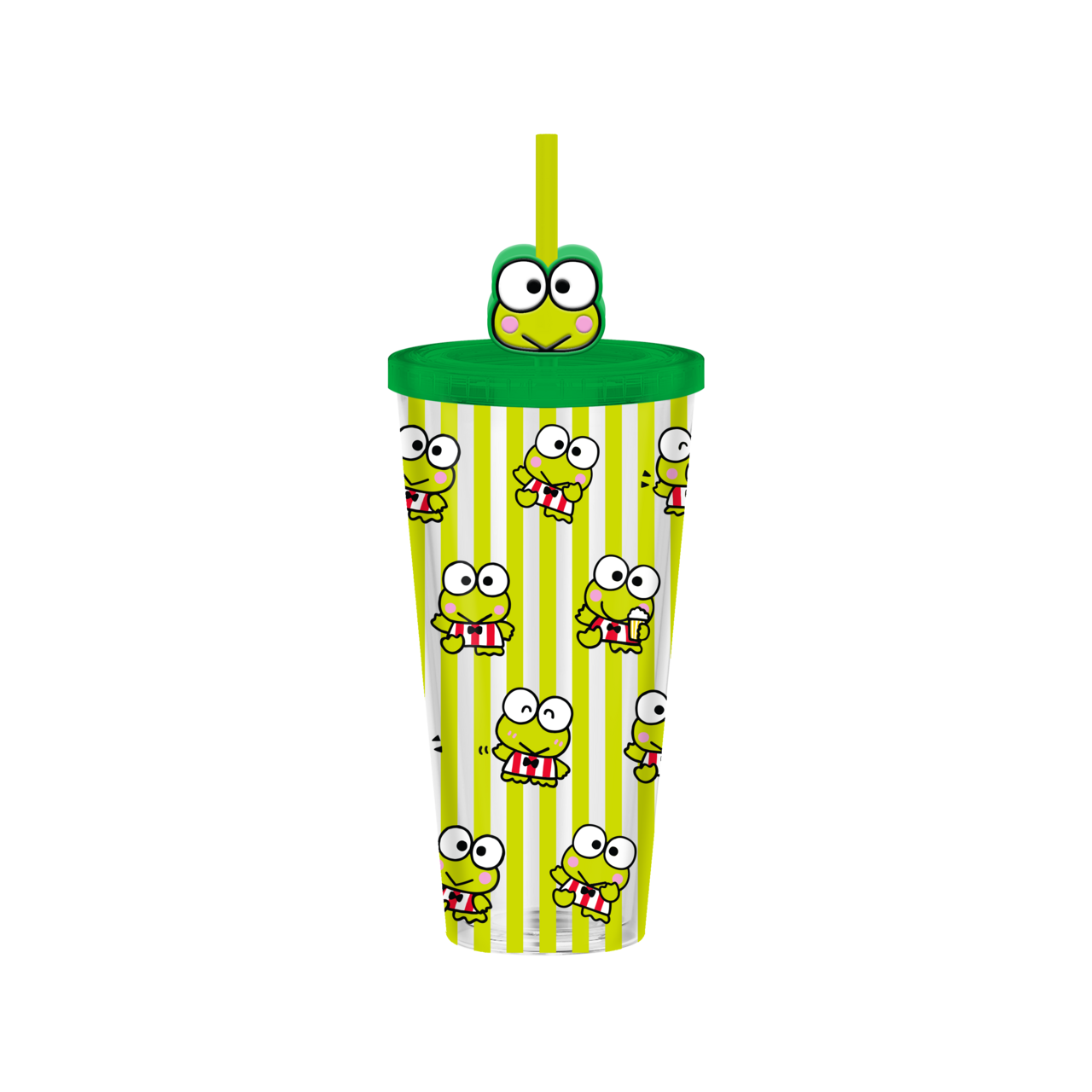 Silver Buffalo - Wholesale Drinking Glass/Cup - Sanrio KEROPPI STRIPE PATTERN 24oz Plastic Cold Cup w/ Lid a0