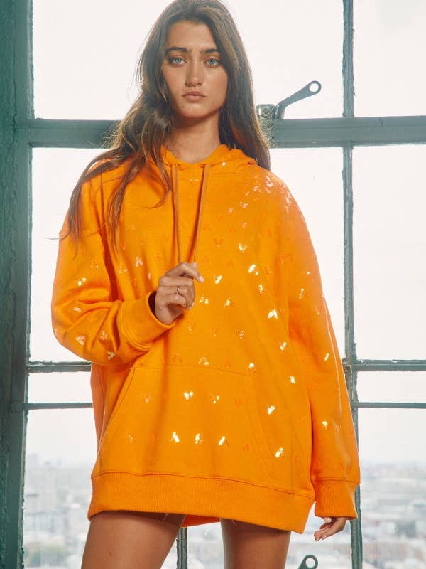 Sweat à capuche à bords scintillants pour femmes, vêtements décontractés pour la vente par BUCKETLIST INC