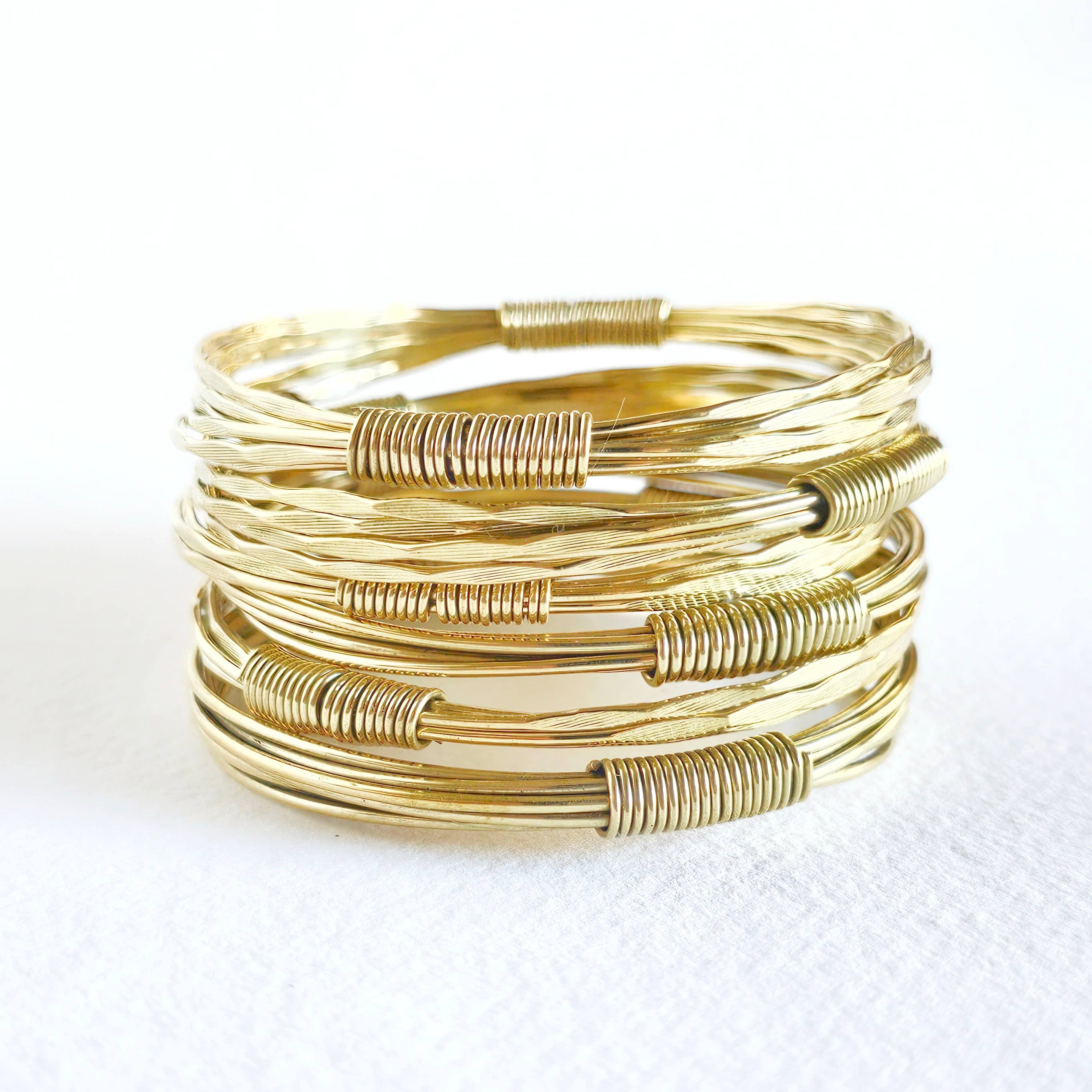Bisjoux - Wholesale Bangle Bracelet - Brass twisted wire wrapped layered coil bangle bracelet8