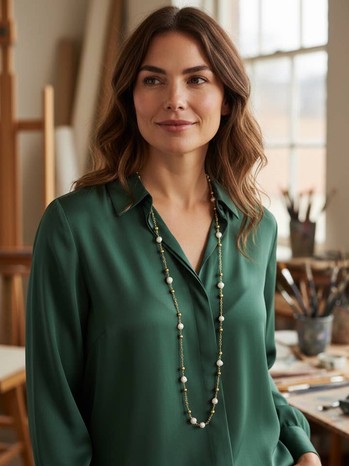 Collar de hematita y perlas de agua dulce de 46 pulgadas más vendido para venta al por mayor de Ava Capri