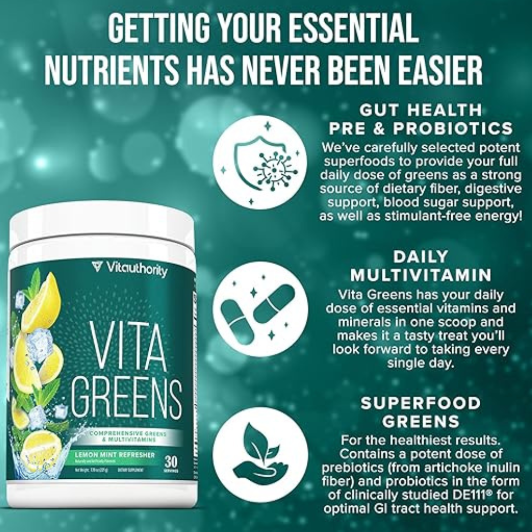 Vitauthority - Wholesale Protein/Superfood Powder - Vita Greens Powder: Immunity & Gut Health, Lemon Mint5