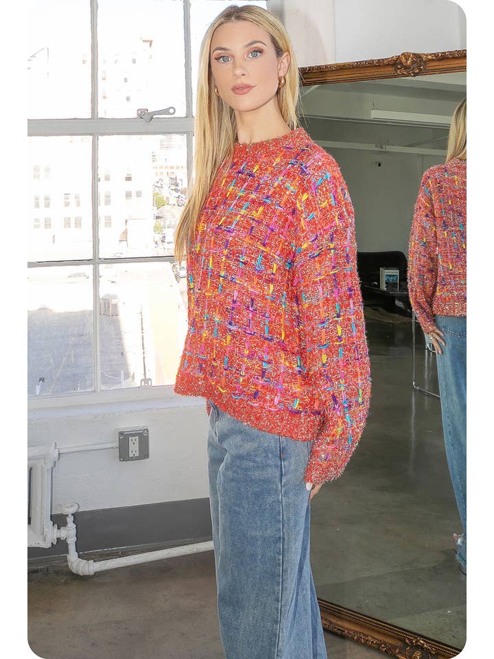Strut & Bolt - Wholesale Knit Sweater - Women's - Mallard Multi Tweed Pullover Knit Sweater