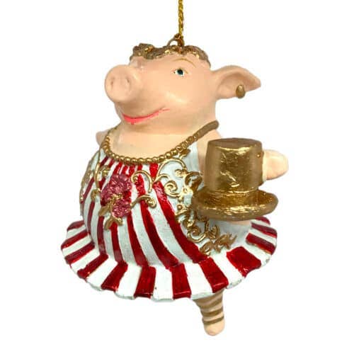 Un cochon portant un chapeau et une robe rouge et blanche. pour la vente par Santa and friends