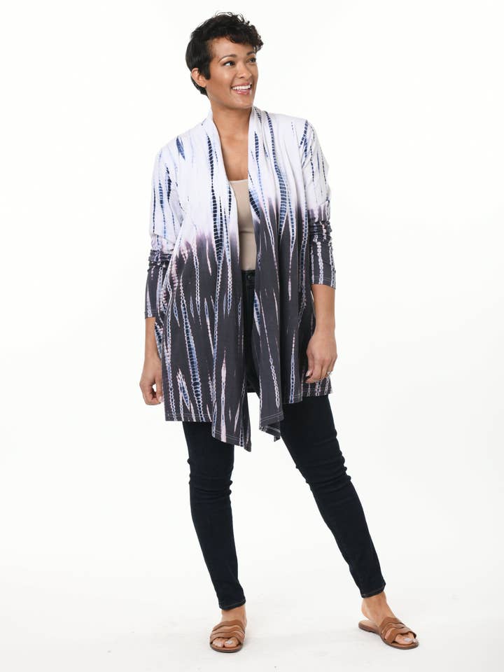 SDM433 Bessie Cardigan in Barbados Blue for wholesale by Tulip Clothing