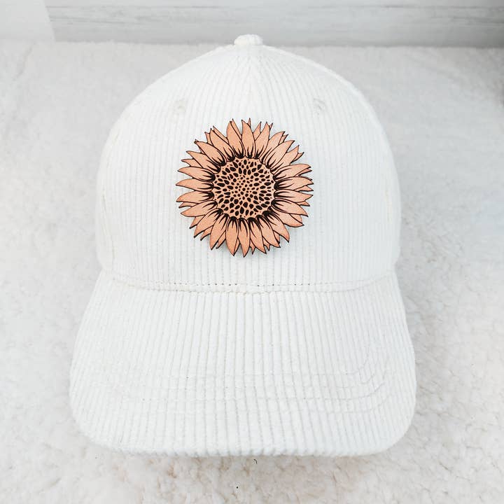 Trendy Tee Co. - Wholesale Baseball Cap - Women's - Corduroy Cap Complete with Sunflower Leather Patch2