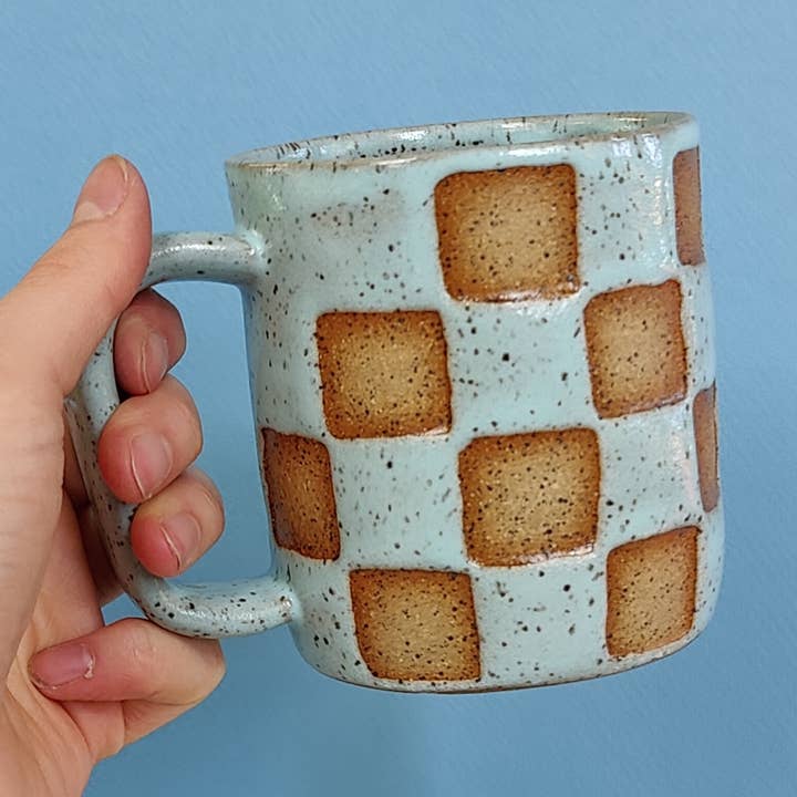 Osso Ceramics - Wholesale Coffee Mug - Checker Mug in Light Blue0