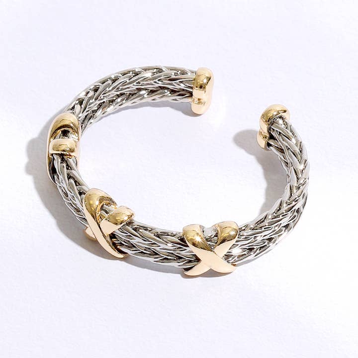 MULTI Braided Two Row Two Toned Bangle Bracelet for wholesale on Faire6