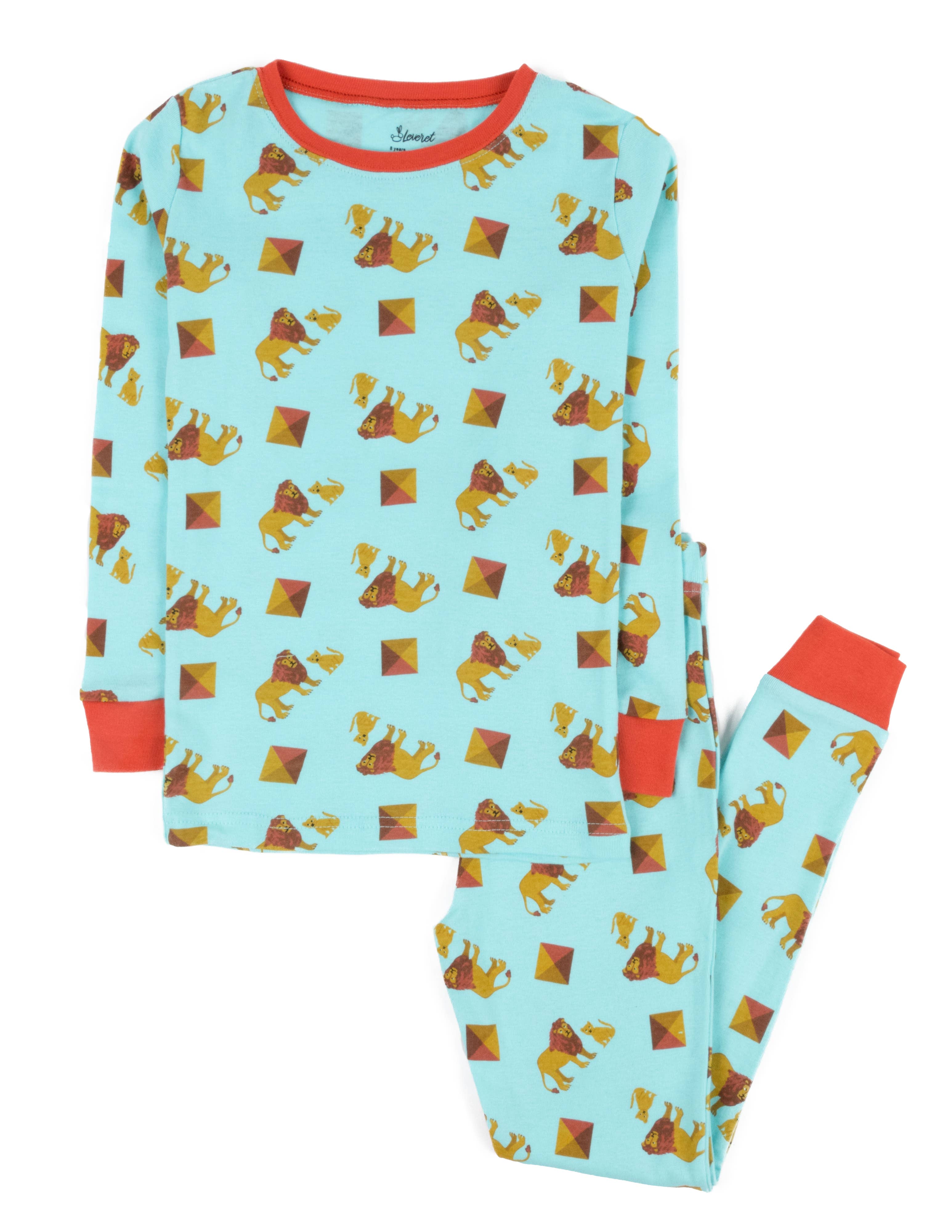 Leveret Pajamas - Vendita all'ingrosso Completo pigiama - Bambini - Pigiama per bambini in cotone a due pezzi con stampa animali7