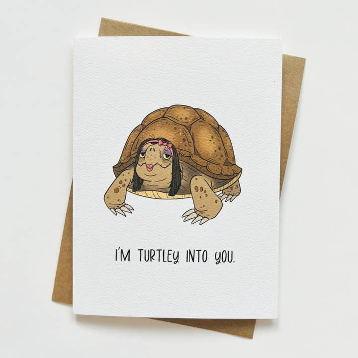Funny Turtle Romance Greeting Card for wholesale by Little Cowboy Cards