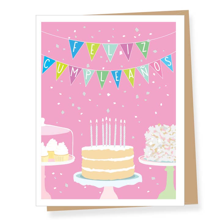 Apartment 2 Cards - Wholesale Birthday Card - SPANISH Feliz Cumpleanos Pink Cake Birthday Card