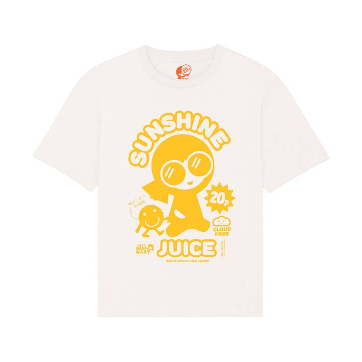 T-shirt jaune rétro Sunshine Juice pour la vente par Yoko's Mini Mart