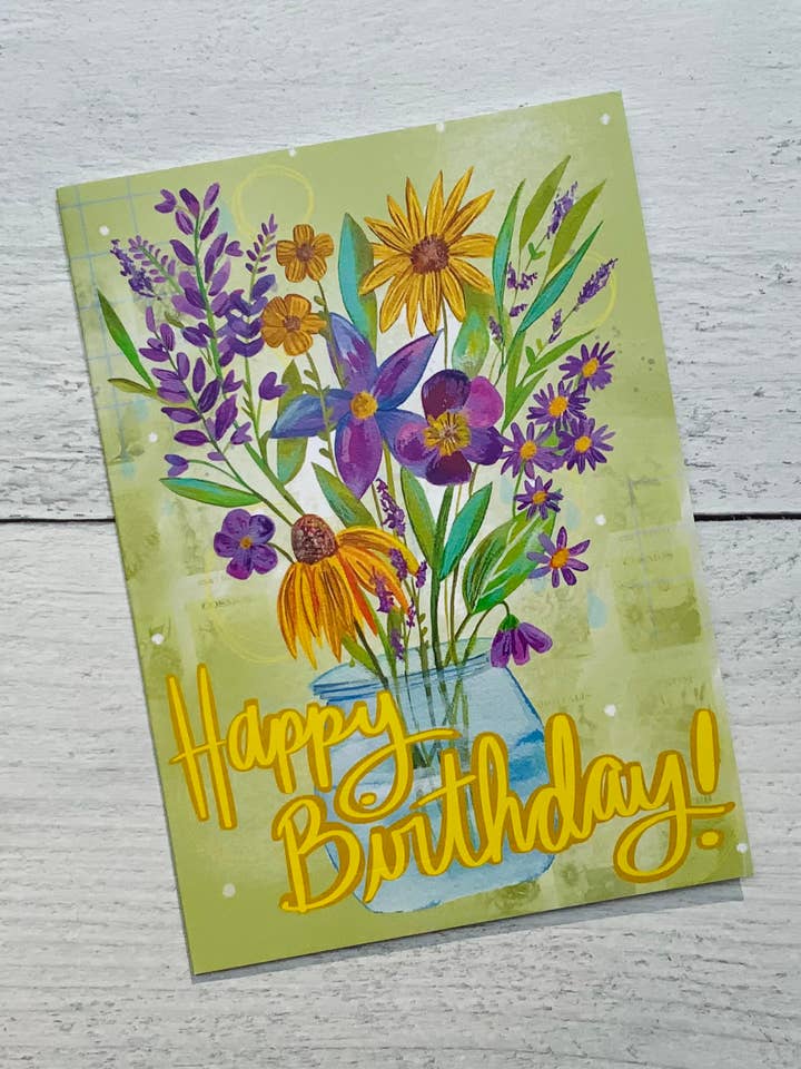 Gelukkige verjaardag Wildflowers Jar Card voor wholesale door A Quartzy Life