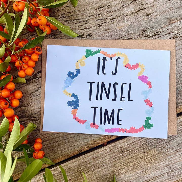 IT'S TINSEL TIME card for wholesale by Nicola Rowlands