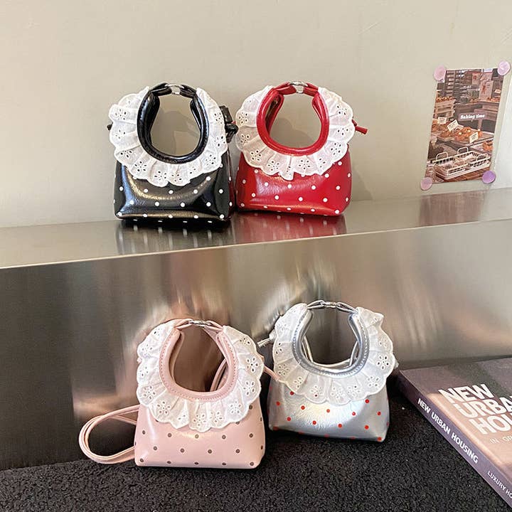 Sweet Lace Trim Mini Handbag Cute Polka Dot Children’s Purse for wholesale by The Find Peaks