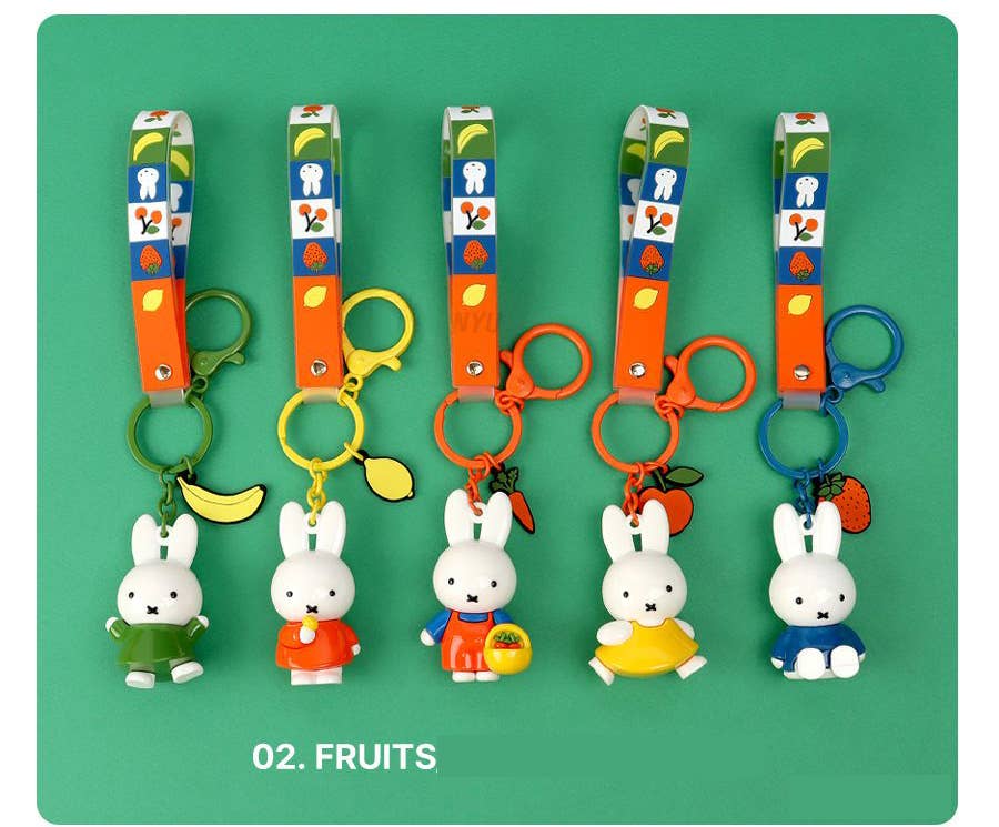 K-Wonderland – wholesale Keychain – Women's – Miffy Figure Keyring & Charm – Pastel & Fruits Random1