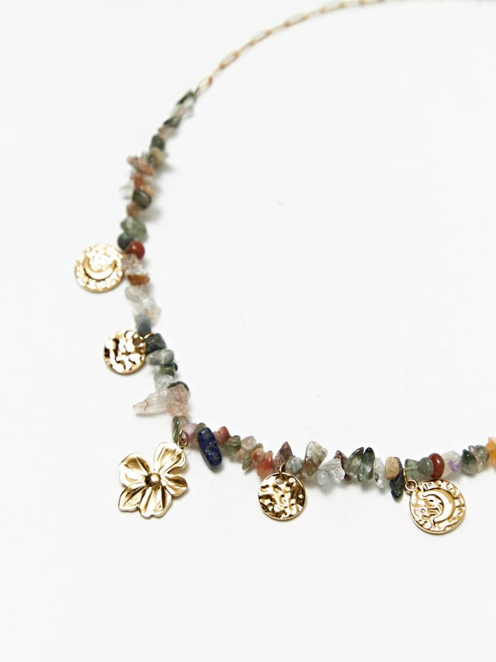 Stainless steel necklace with natural stones and pendants for wholesale by Lolita
