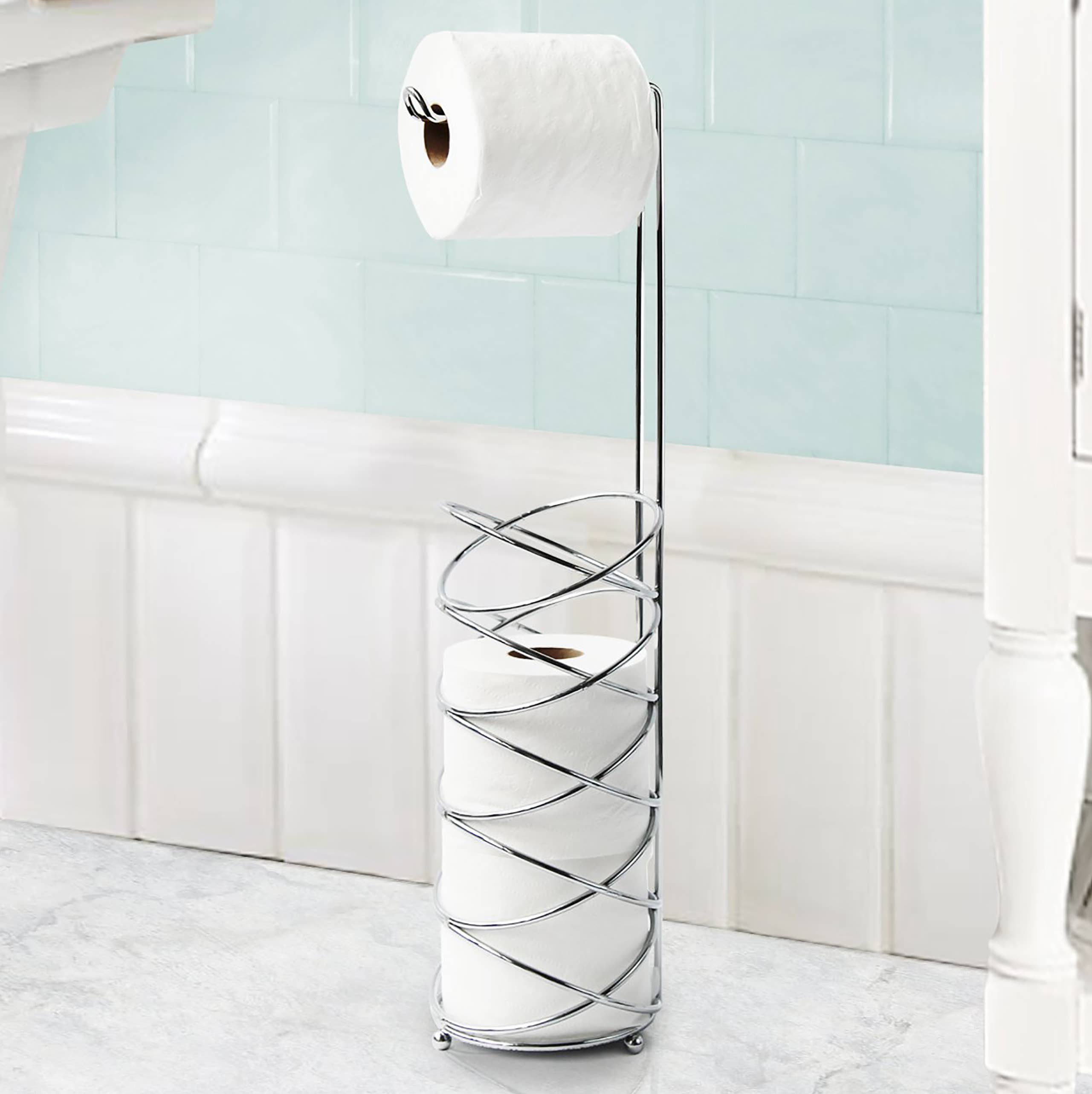 home mart goods – wholesale Toilet paper holder – 26" Tall - Silver Metal Toilet Paper Storage Stand Holder1