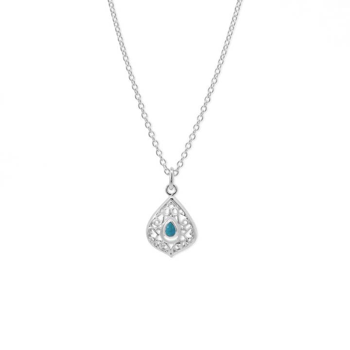 Teardrop Filigree Necklace with Turquoise (N 4503TQ) for wholesale by Boma Jewelry