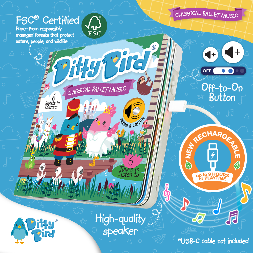 Ditty Bird - Vente Livre pour bébés et tout-petits (jusqu'à 2 ans) - Livre sonore Ditty Bird pour enfants : Musique de ballet classique USB-C3
