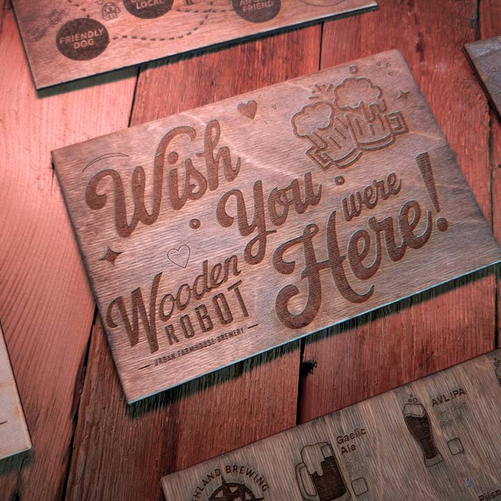 Customizable Wooden Postcards - Wish You Were Here for wholesale by Rad Werx Design