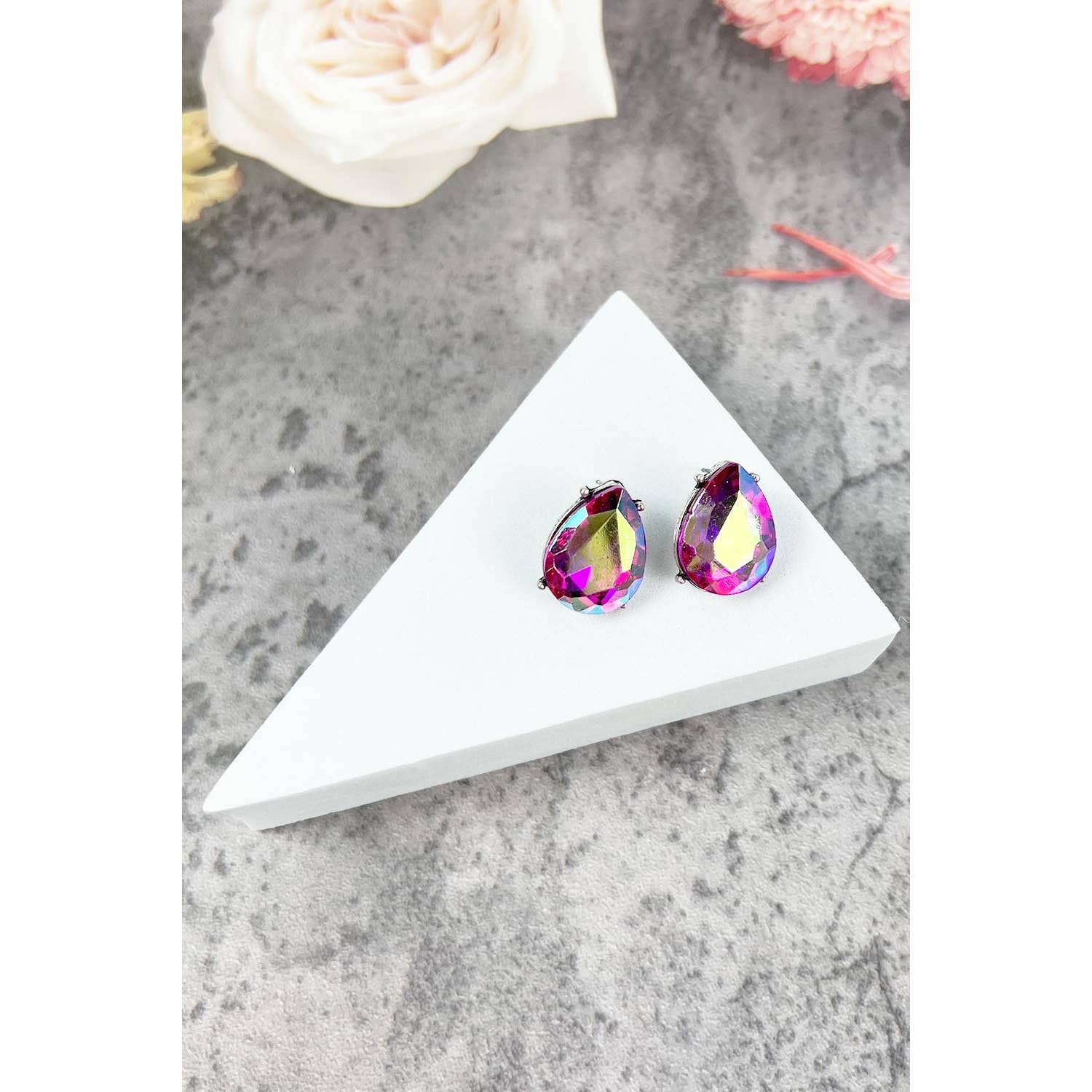 JHP Collection - Wholesale Stud/Post Earrings - TEAR DROP CRYSTAL OVAL STUD EARRING8
